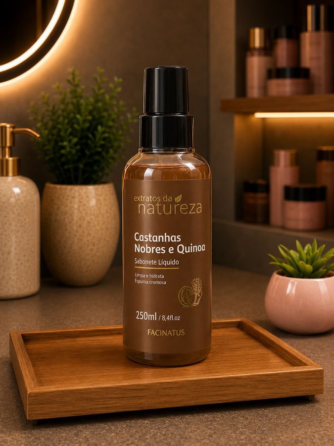 SABONETE LIQUIDO FEMININO CASTANHAS NOBRES E QUINOA 250ML