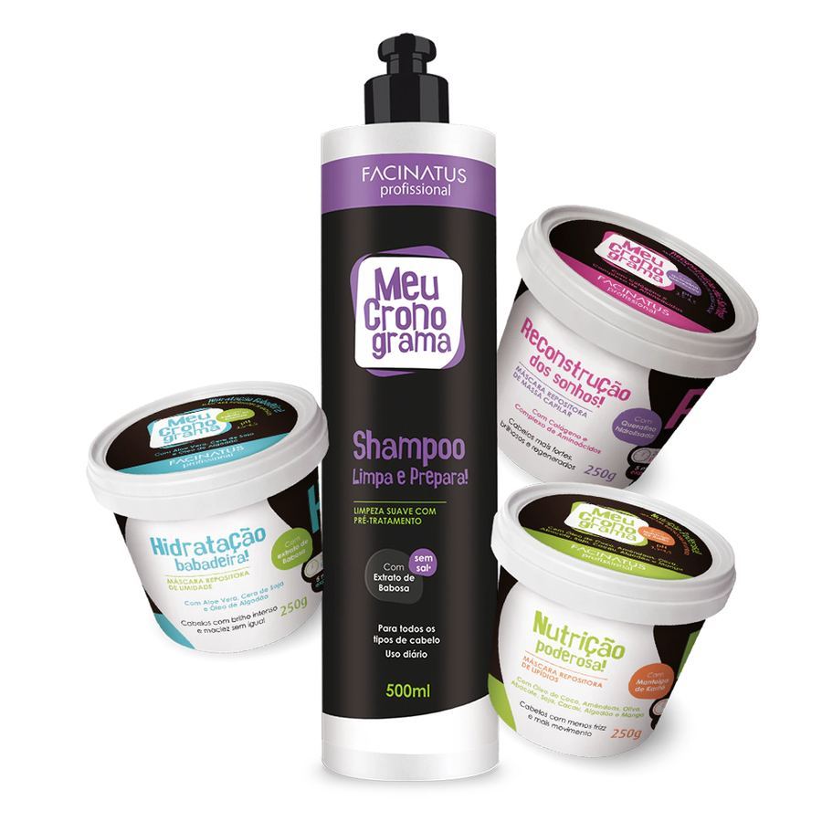 KIT CRONOGRAMA(SHAMPOO+HIDRATAÇÃO+RECONSTRUÇÃO+NUTRIÇÃO)