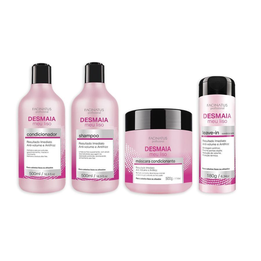 KIT-DESMAIA MEU LISO (SHAMPOO+CONDICIONADOR+MÁSCARA+LEAVE-IN)