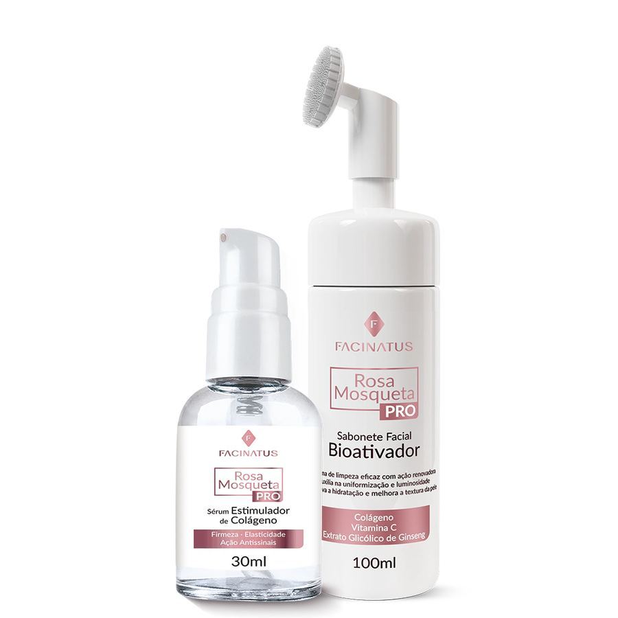 KIT ROSA MOSQUETA PRO - SABONETE FACIAL 100ML +SÉRUM ESTIMULADOR DE COLÁGENO 30ML