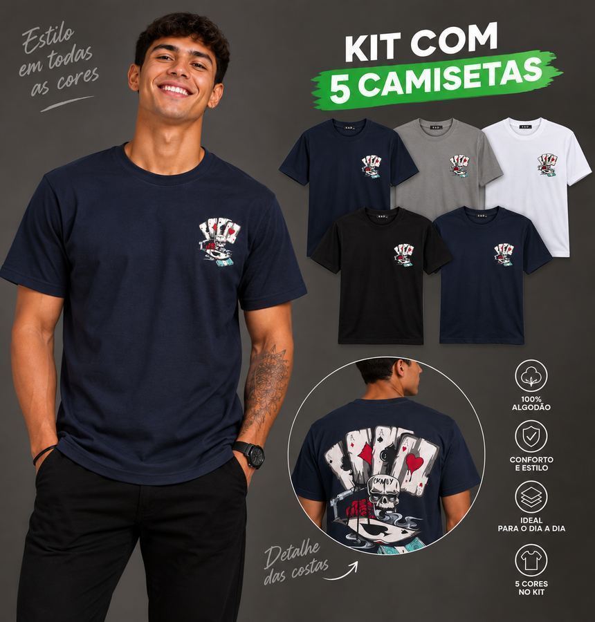 Kit 5 Camisetas Masculinas Family Poker