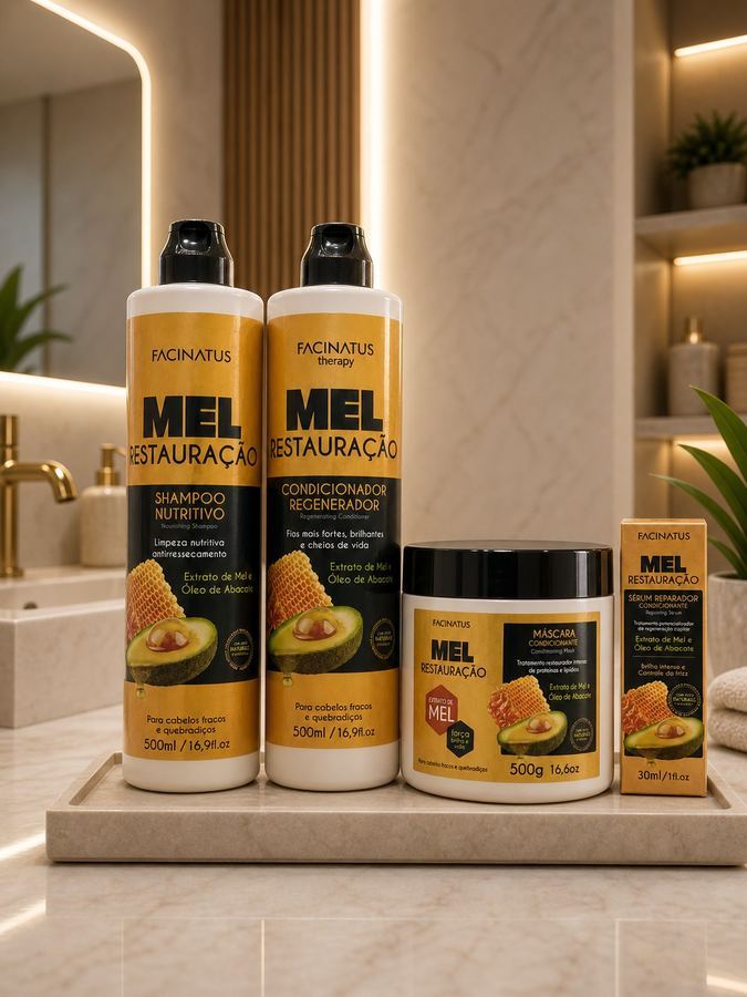 KIT-MEL E ABACATE (SHAMPOO+CONDICIONADOR+MÁSCARA+SÉRUM)
